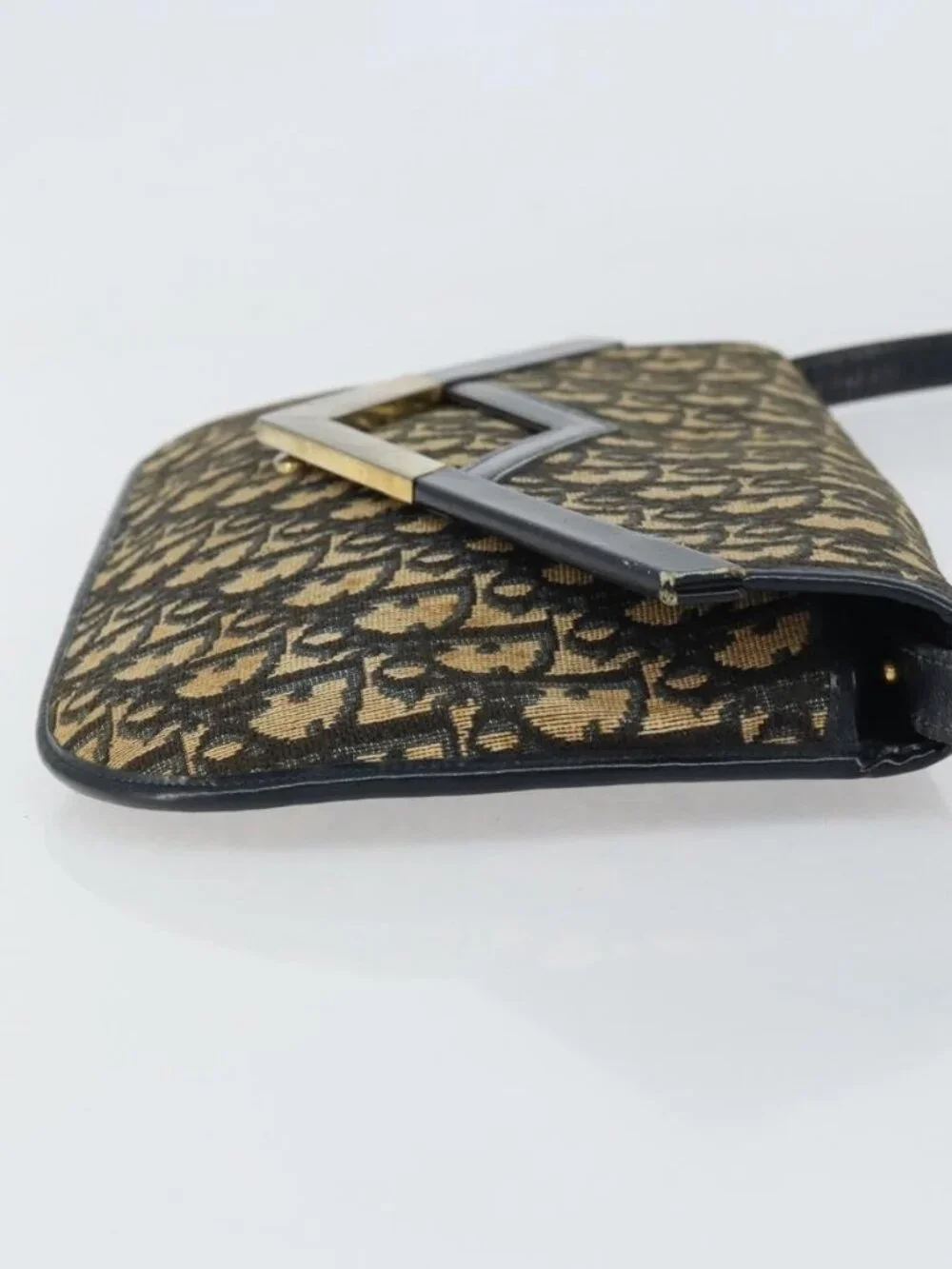 Christian Dior Trotter Canvas Shoulder Bag Navy Gold Auth 160820 - Picture 4 of 16